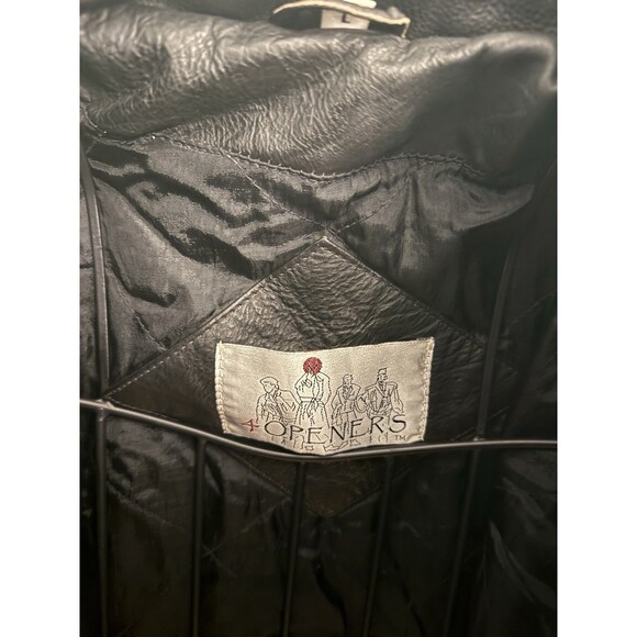 4 Openers Size L Mens Leather Jacket Motorcycle Black Biker Heavy Belt Cafe - Picture 5 of 8